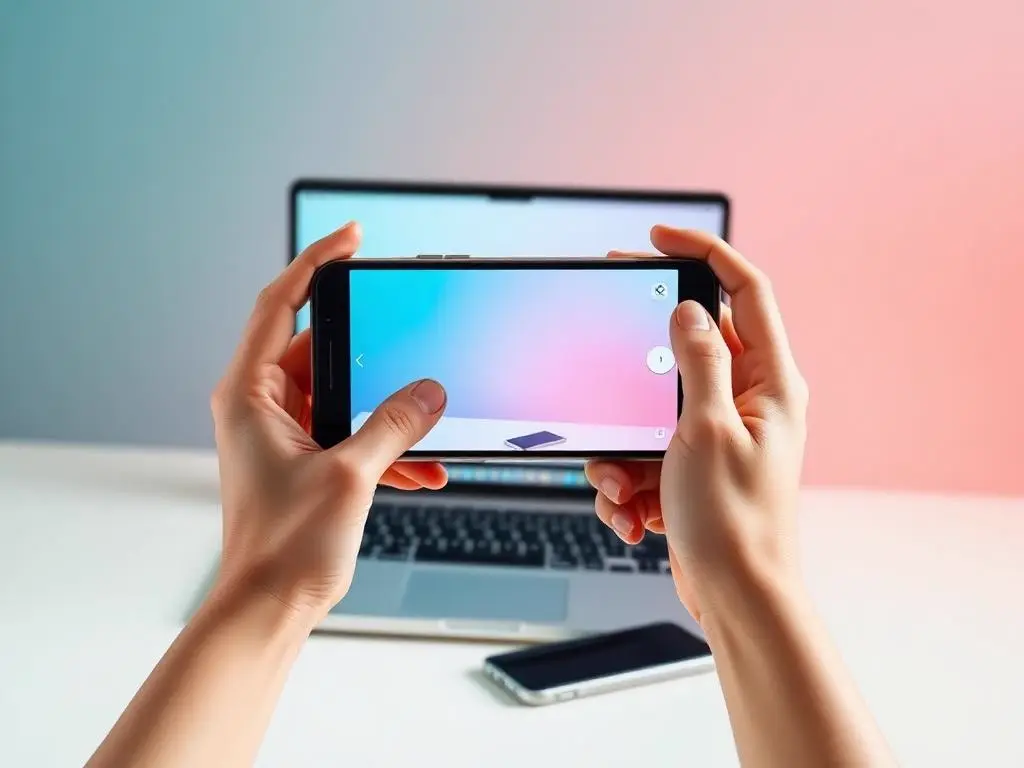 Seller photographing a used phone and laptop to list on TechSpot
